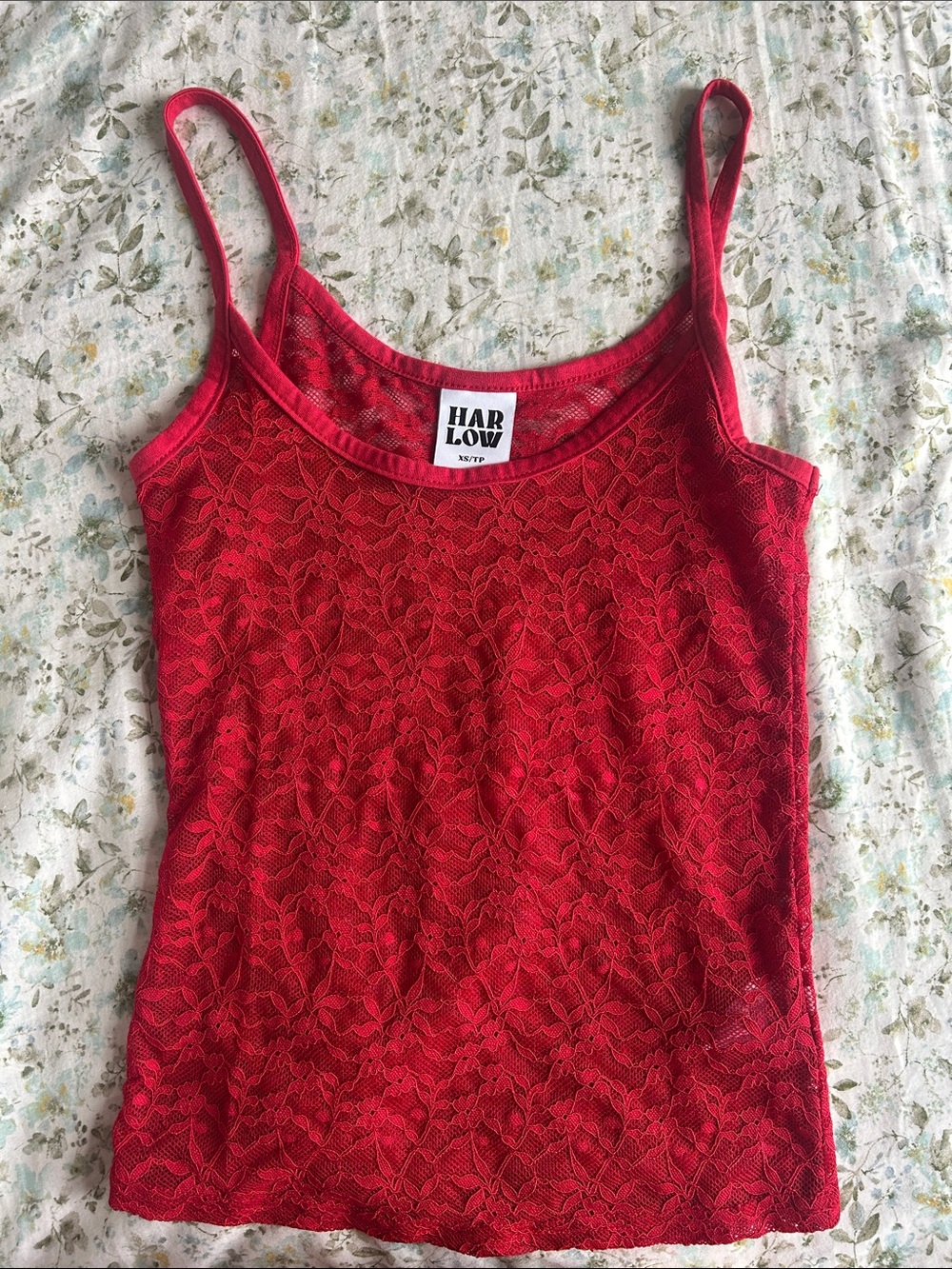 Harlow Bright Red Lace Camisole with Adjustable Spaghetti Straps